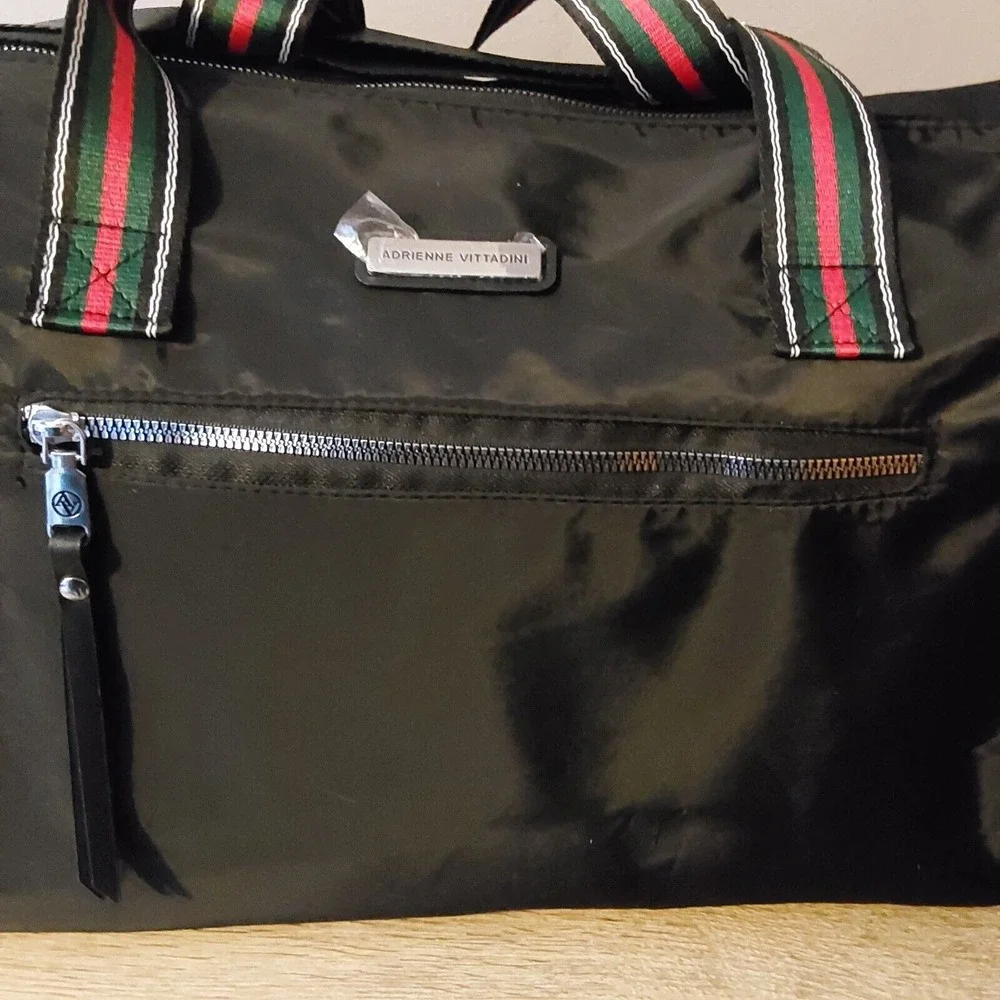 NWT Adrienne Vittadini  Black Haute Heritage Zip Fully Lined Duffel Bag msrp$360